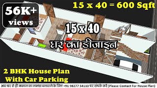 15x40 House plan with car parking  15 by 40 house plan  600 Sqft House Plan [upl. by Caria]