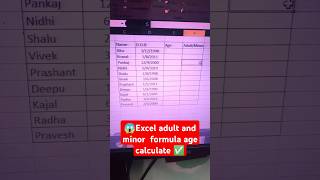 😱Excel age calculate formula  ✅adult and minor formula in excel trending excel computer ytshort [upl. by Encratis]