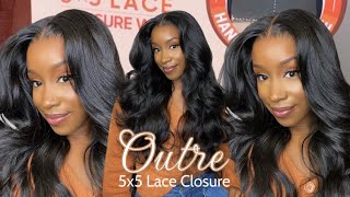 NEW 44 OUTRE 5x5 LACE CLOSURE Human Hair Blend Wig Body Curl 24” [upl. by Darnall]