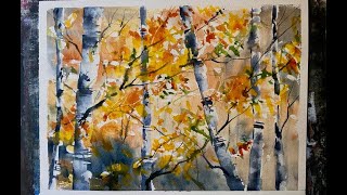 Using Masking Fluid A Simple Watercolour Autumn Silver Birches Fall Watercolor Tutorial Beginners [upl. by Neltiak615]