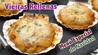 Vieiras Rellenas al Horno  Receta Facil para Menú de Navidad  Vieiras Rellenas de Merluza y Gambas [upl. by Wing]