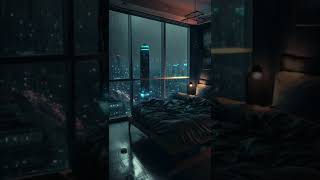 Dystopian apartment during storm ambience rainyday rainycity dystopian [upl. by Hodess]