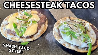 Smashed Cheese Steak Tacos on the Blackstone [upl. by Nnylarej404]