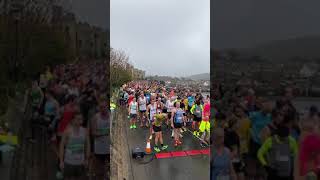 The start of the 2023 Conwy halfmarathon Weather not great with strong winds and heavy rain [upl. by Erasme893]