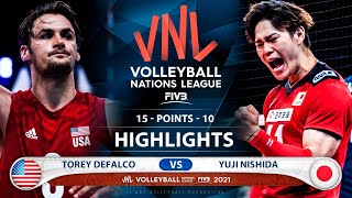 Usa vs Japan  VNL 2021  Highlights  Torey Defalco vs Yuji Nishida [upl. by Akinnor]