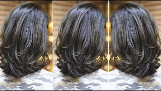 Beauty Medium Length Layers Haircut With Bangs Full Tutorial Steps  Layered Cutting Techniques [upl. by Roxane]