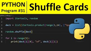 Python Program 31  Shuffle Deck of Cards in Python [upl. by Collar612]