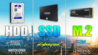 M2 NVME vs SSD SATA vs HDD  Loading Times in Games [upl. by Leahcir]