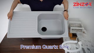 Zinzer Quartz Kitchen Sink Single Bowl Drainboard 36 x 18 Grey Model Unboxing [upl. by Artep985]