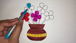 Jar🫙Flowers🌺 DrawingPaintingColoring for Kids amp Toddlersdrawingforkidspainting coloringkidsart [upl. by Aisatal]