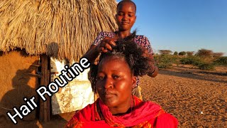 Turkana tribeHow women Washtreat and plait hair in African village using Traditional methods [upl. by Silletram]