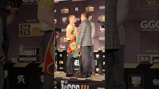 CANELO ALVAREZ VS GENNADIY GOLOVKIN FACEOFF DURING NEW YORK PRESS CONFERENCE AHEAD OF TRILOGY FIGHT [upl. by Ahsimaj33]