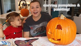 FIRST TIME PUMPKIN CARVING amp PAINTING [upl. by Namie491]