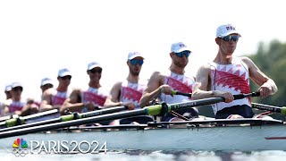 Team USA surges into final of mens eight rowing competition with heat victory  Paris Olympics [upl. by Hnil823]