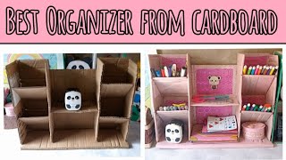 DIY Desk organizer from cardboard 🤫💖 HOW TO MAKE A DESK ORGANIZERDIY Desk Organizer [upl. by Aerdnas123]