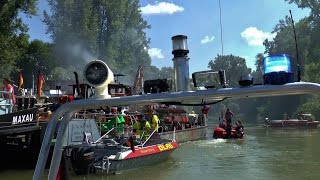 SCHIFFSBRAND auf dem RHEIN FAHRT mit FEUERWEHRBOOT  GROSSEINSATZ in Leopoldshafen 060616 [upl. by Macrae]