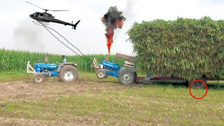 Tractor Stunt Ford 3610 Failed Pulled Maize Loaded Trolley Help Ford 4600 Tractor  Tractor video [upl. by Analle]