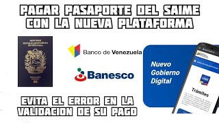 ✅Pagar Pasaporte del SAIME en la nueva plataforma y evita el Error en la validación de su pago 2023 [upl. by Onibla]