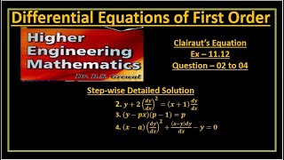 B S Grewal 1112 – Clairaut’s Equation Questions 02 to 04 [upl. by Zashin]