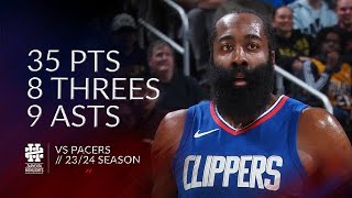 James Harden 35 pts 8 threes 9 asts vs Pacers 2324 season [upl. by Atterol869]