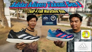 Review Adidas Adizero Takumi Sen 8 sub4 full marathon run [upl. by Borlow]