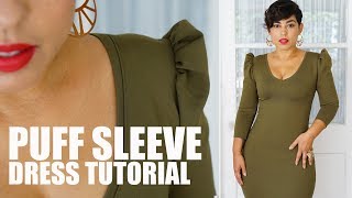 PATTERN HACK DIY PUFF SLEEVE BODYCON DRESS TUTORIAL [upl. by Zemaj15]