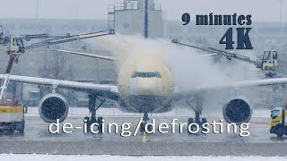 DeIcing closeup details Winter Plane Spotting  4K [upl. by Aihsein805]