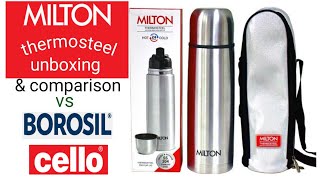 milton thermosteel bottle unboxing and comparison borosil and cello [upl. by Lillis]