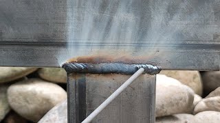 horizontal position welding technique on thin square pipes  stick welding for beginners [upl. by Adnolat854]