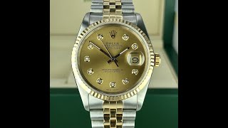 1989 Rolex 16233 Datejust 2 tone18k gold amp Steel Diamond Champagne Dial w Box [upl. by Reuven]