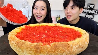 HOT CHEETO CHEESY DEEP DISH PIZZA Authentic Chicago Deep Dish Pizza Mukbang [upl. by Yknip]