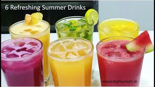 6 Refreshing Summer Drinks  6 Easy Fruit juice Recipes  Fruit Juice  Summer Drinks by myflavours [upl. by Aglo187]