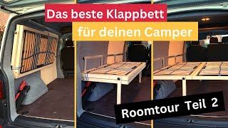 Camporter  Roomtour Teil 2  Klappbett im VW Bus T6  kurzer Radstand [upl. by Llyrat]