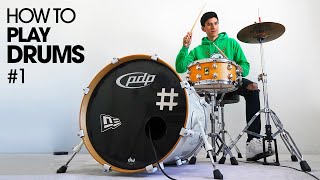 HOW TO PLAY DRUMS  Beginner Drum Lesson 1 [upl. by Marlene76]