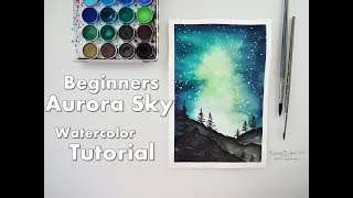 Beginners Aurora Sky Watercolor Painting Tutorial ♡ Maremis Small Art ♡ [upl. by Shiekh548]