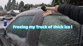 Freeing my Truck of thick ice from last nights storm using a rubber mallet ASMR sounds [upl. by Elrebmik]