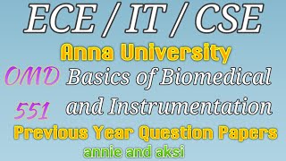 OMD551 Basics of Biomedical and Instrumentation Previous year question papers Anna University [upl. by Imerej]