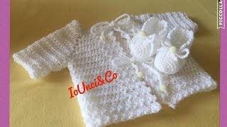 Golfino e tutorial scarpine babucce uncinetto bimba neonato 03 mesi [upl. by Puduns]