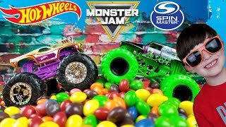 Monster Jam Monster Trucks Hot Wheels vs Spin Master Candy Freestyle for Children [upl. by Linn]