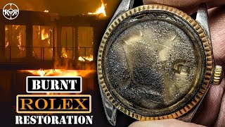 Restoration of a Burnt Rolex Datejust  Gold Rolex After House Fire [upl. by Ahsiniuq]