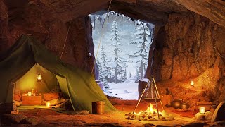 Winter Cave Ambience  Snowstorm Howling Wind and Fireplace Sounds for Sleeping amp Relaxation [upl. by Doughman]