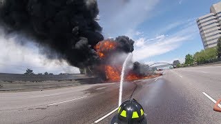 Massive Fuel Tanker Fire on I25 Near Denver Complete HD Fire Department Footage [upl. by Eppillihp828]