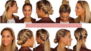 Frisuren für mittellange Haare  5 Alltagsfrisuren  in 510 Minuten [upl. by Jonati]