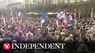 Live Thousands protest in Belgrade over Serbian election result [upl. by Ahsimac347]