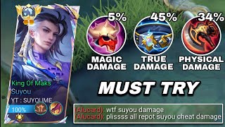 NEW BUILD EMBLEM SUYOU DAMAGE MAGIC PHYSICAL AND TRUE DAMAGE Must Try  Mobile Legend [upl. by Adnola722]