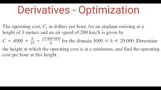 OPTIMIZATION Height At Which Operating Cost Of Airplane Is Minimum [upl. by Vivia]