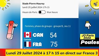 Jeux Olympiques 2024  Canada vs France  BASKETBALL en direct sur France 3  29072024 à 17 h 15 [upl. by Eadahc302]