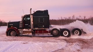 600hp Kenworth W900L Semi Snow Drifting [upl. by Nerhe]