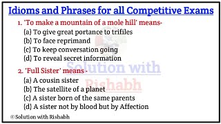 Most Important Idioms and Phrases  Idioms and Phrases for all competitive exams  Practice Set01 [upl. by Lampert]