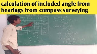 calculation of included angle from bearings from compass surveying [upl. by Yssej878]